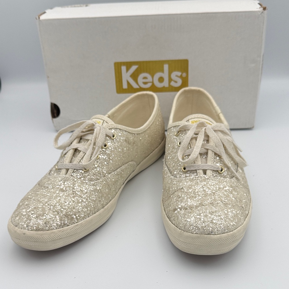 Keds Sparkly Sneakers, White, Size 9.5